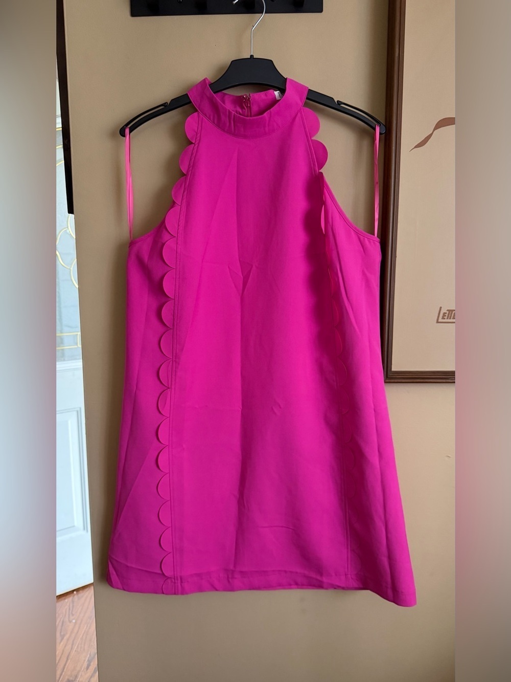 TCEC Hot Pink Scalloped Halter Mini Dress in size L - Picture 2 of 10